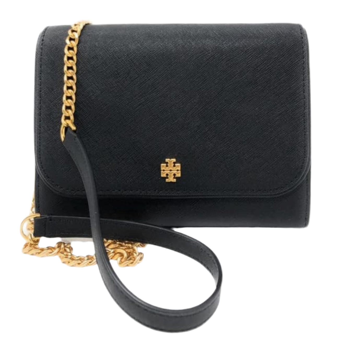 NWT Tory Burch Emerson Chain Wallet/Crossbody Bag Saffiano Leather Black