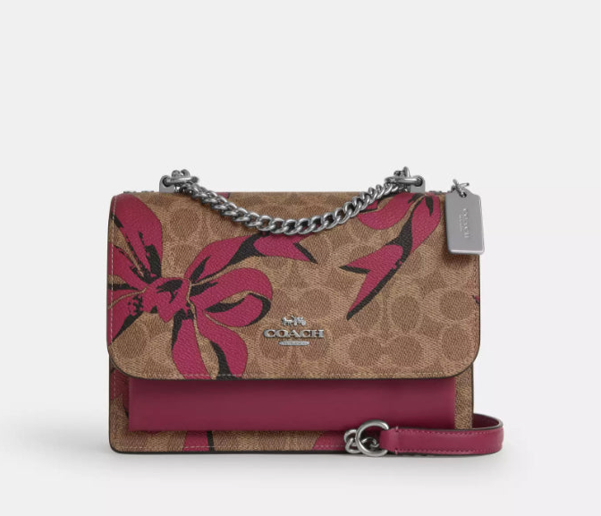 NWT Coach Klare Crossbody/Shoulder Bag In Signature Canvas With Pink Bow Print