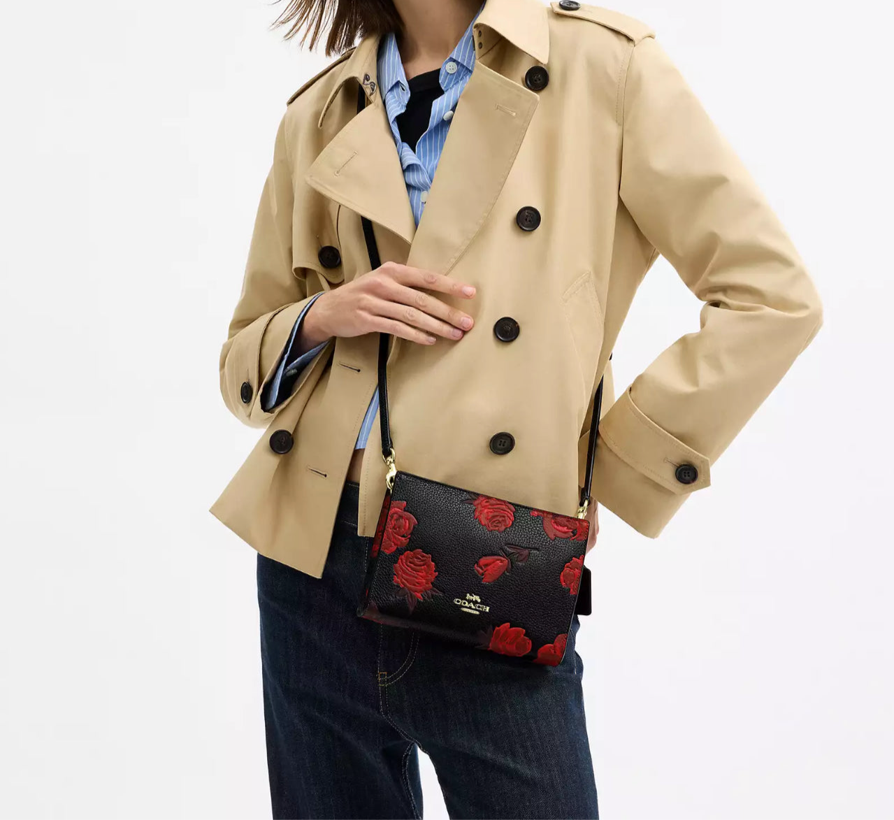 NWT Coach Slim Crossbody Leather Bag With Floral Print