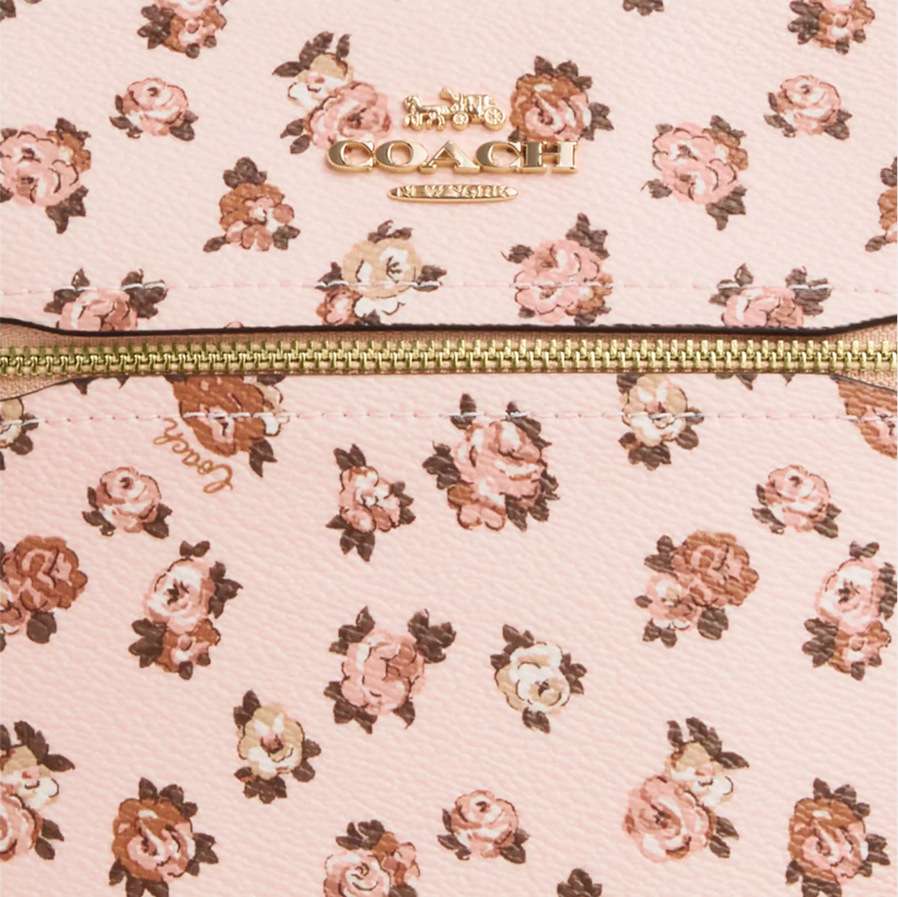 NWT Coach Mini Rowan File Bag With Rose Print In Gold/Blush