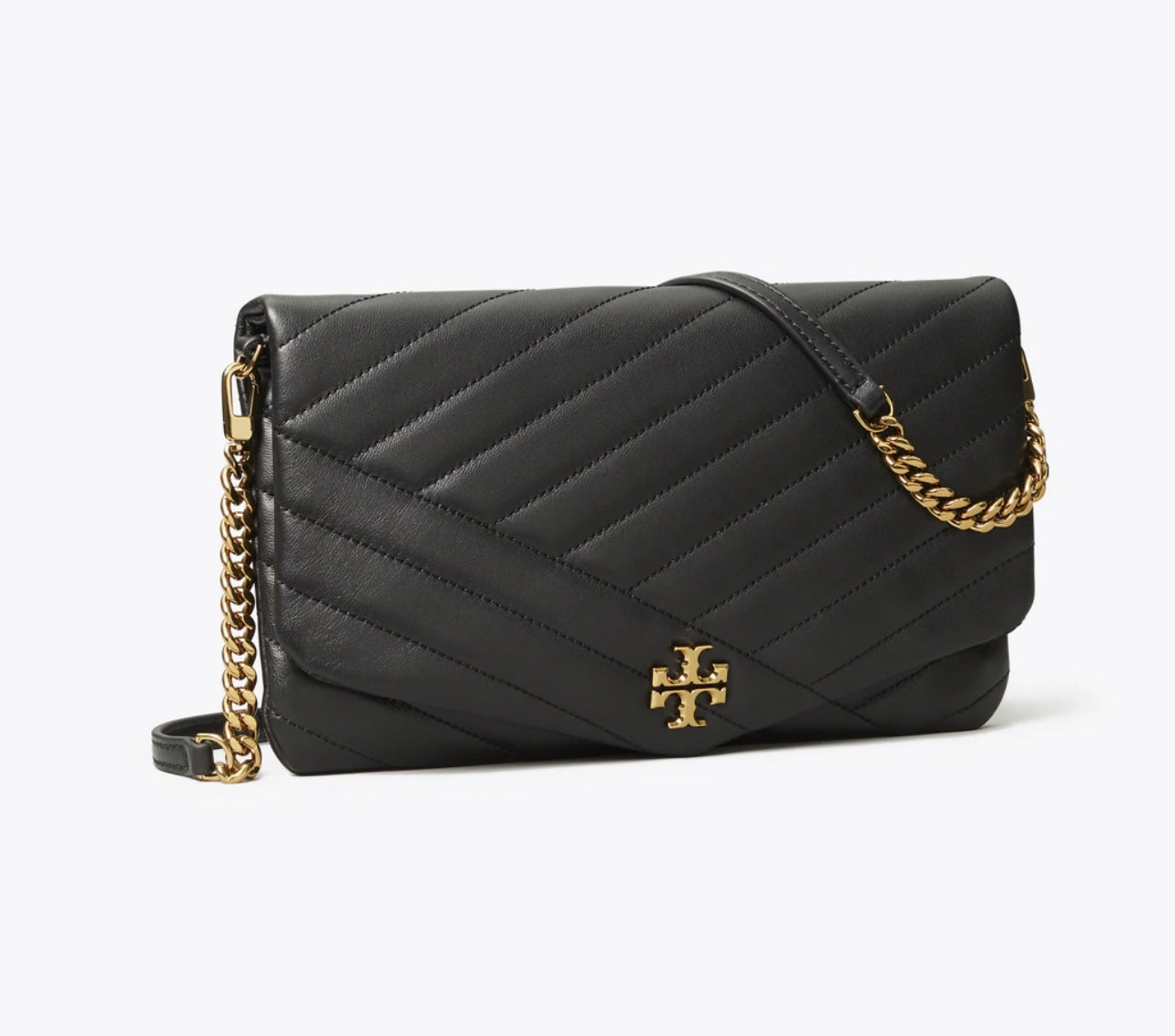 NWT Tory Burch Kira Chevron Leather Clutch In Black With Dust Bag & Box