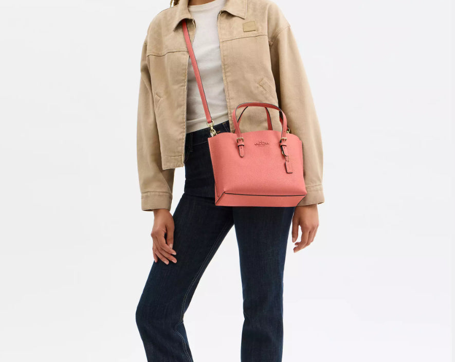 NWT Coach Leather Mollie Tote Bag 25 In Gold/ Coral