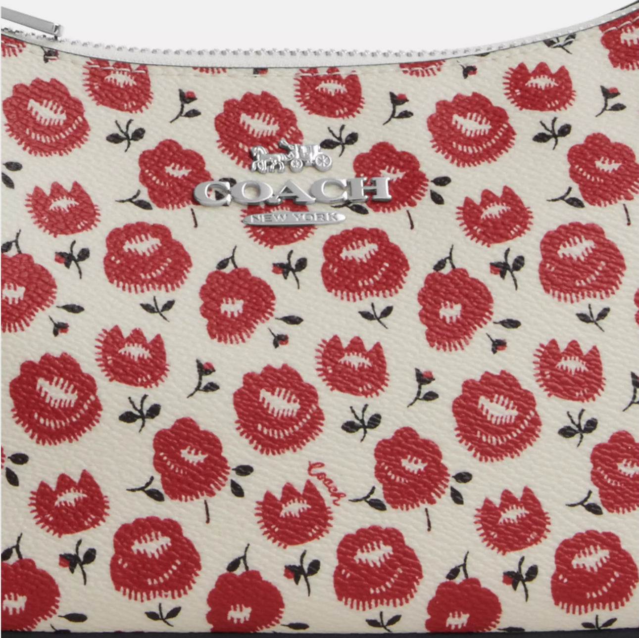 NWT Coach Teri Shoulder Bag With Floral Print In Silver/Chalk/Black Multi