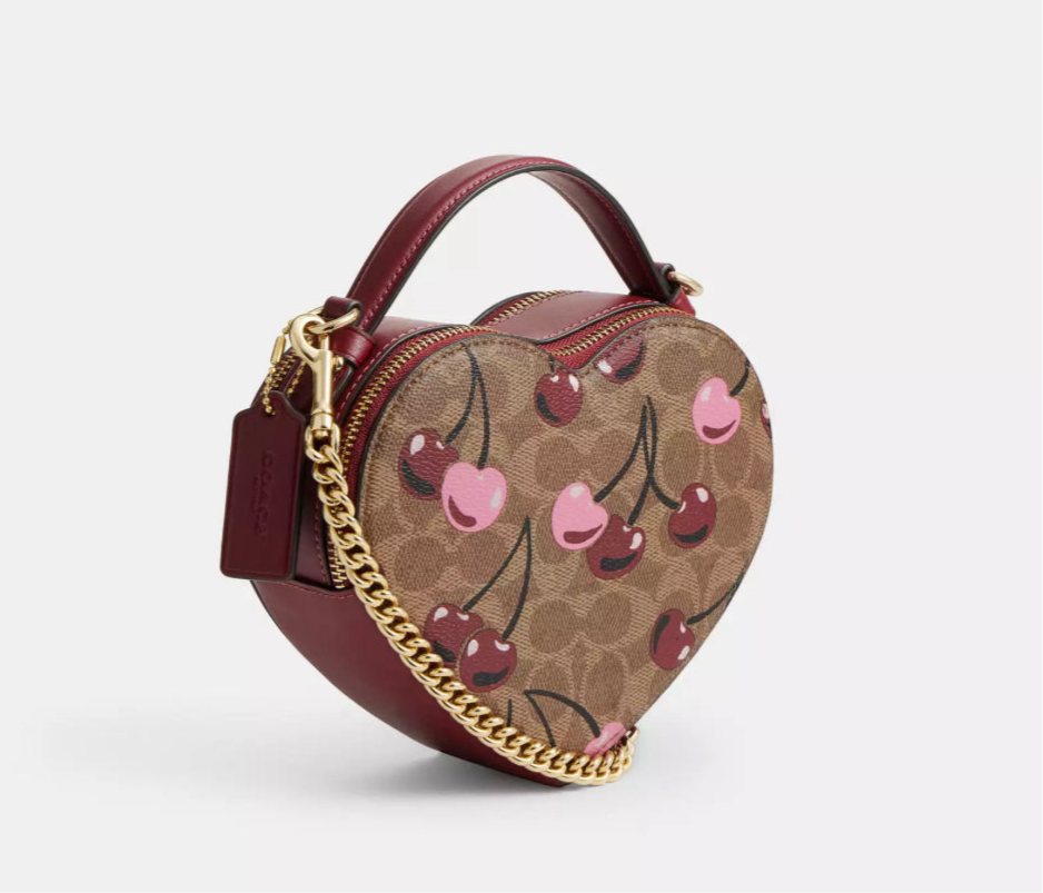 NWT Coach Heart Crossbody Bag In Signature Canvas With Cherry Print