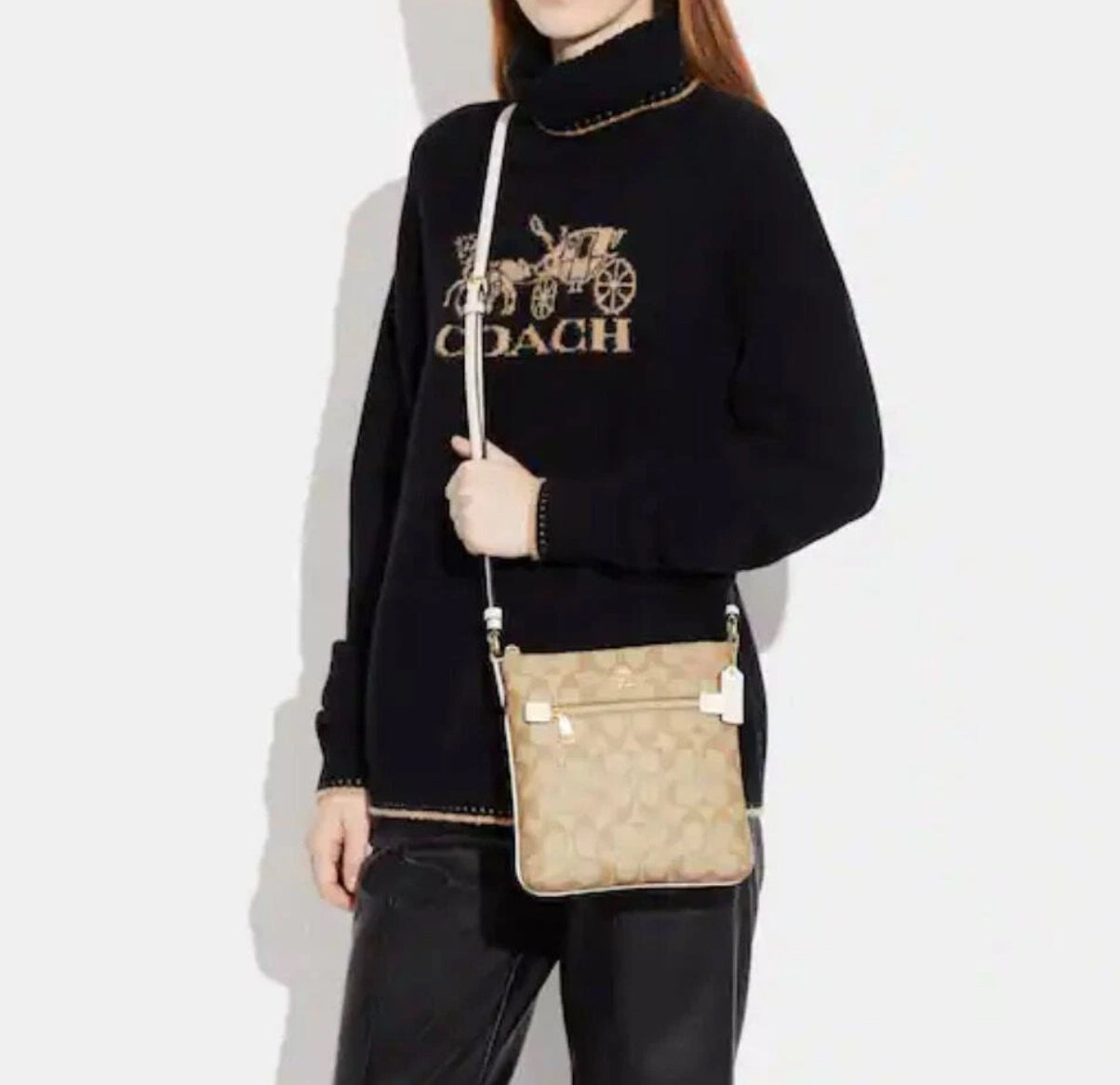 NWT Coach Mini Rowan File Crossbody Bag In Signature Canvas & Leather