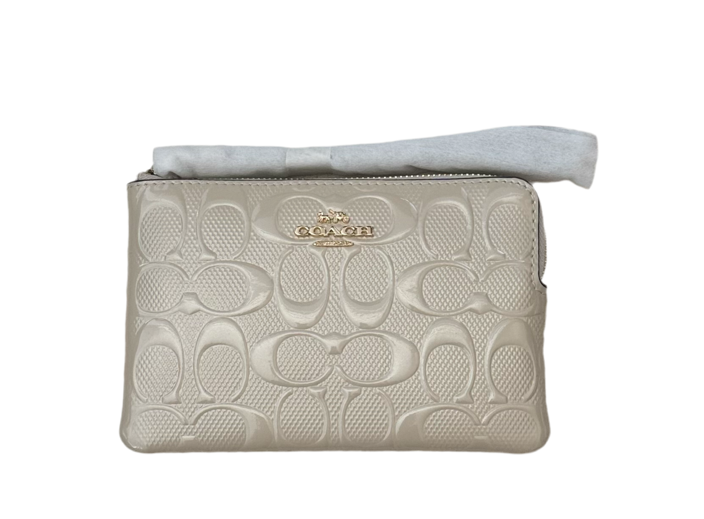 NWT Coach Corner Zip Wristlet Wallet In Signature Patent Leather In Ivory