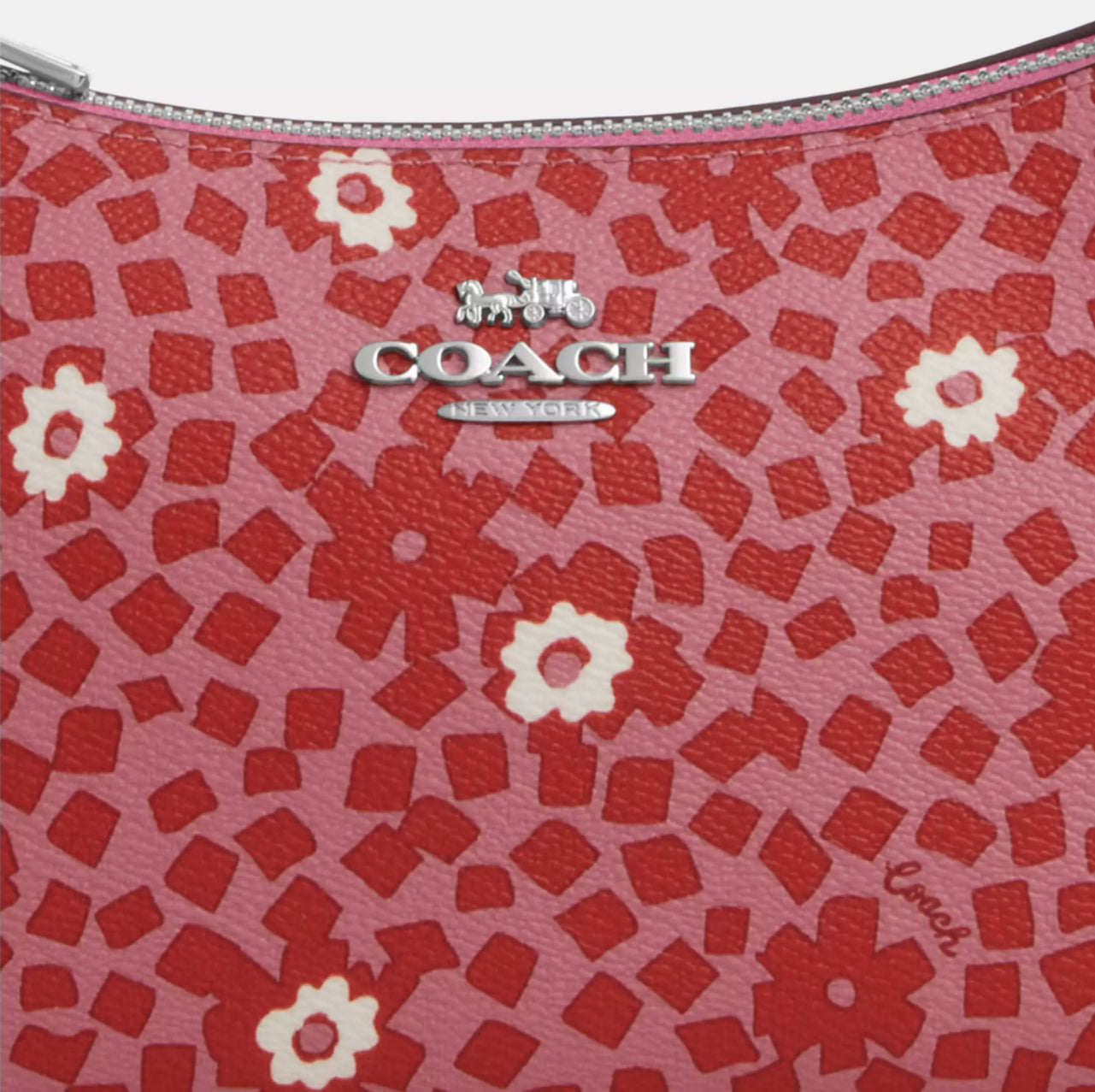 NWT Coach Teri Shoulder Bag With Floral Print In Silver/Pink Multi