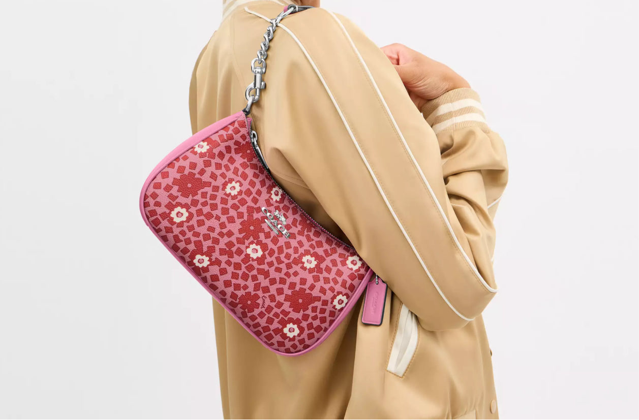 NWT Coach Teri Shoulder Bag With Floral Print In Silver/Pink Multi