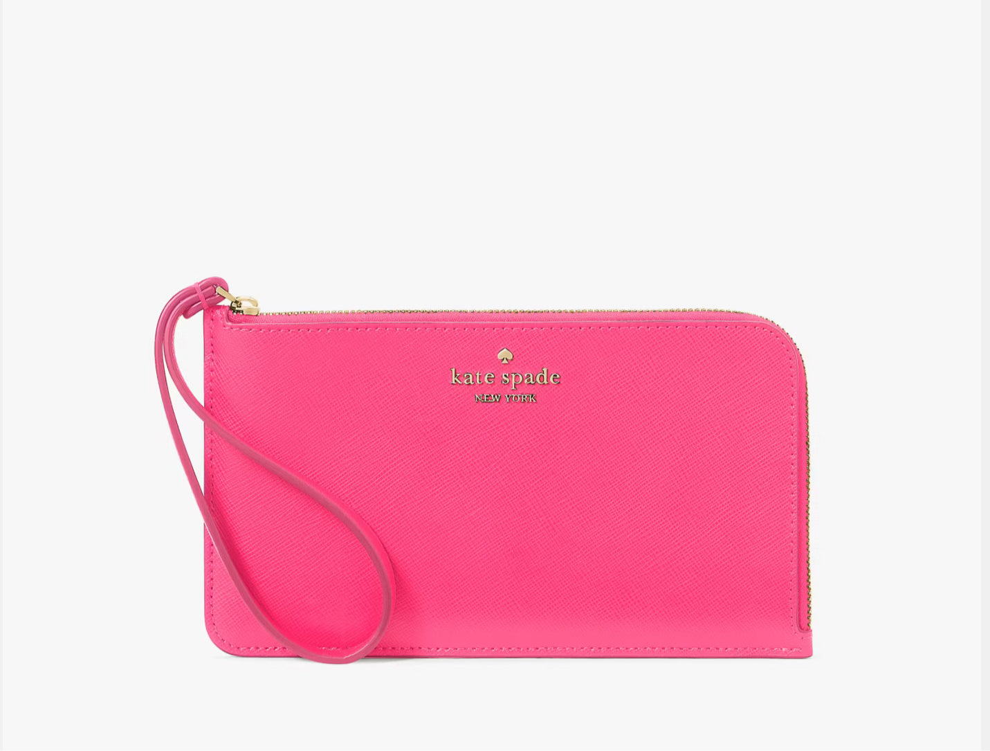 NWT Kate Spade Lucy Wild Pink Leather Medium L-Zip Wristlet KE575