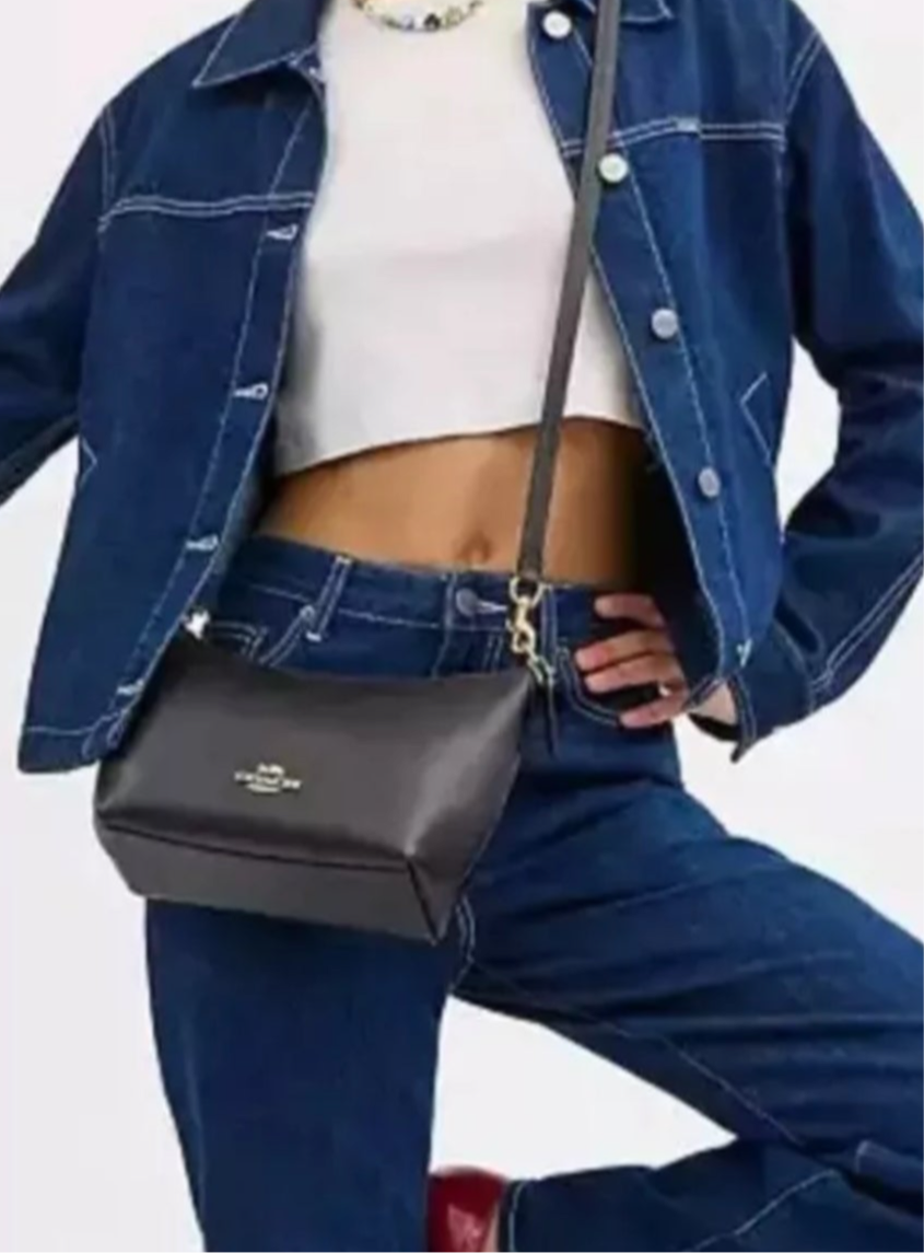 NWT Coach Zip Top Shoulder Bag In Crossgrain Leather Silver/ Black