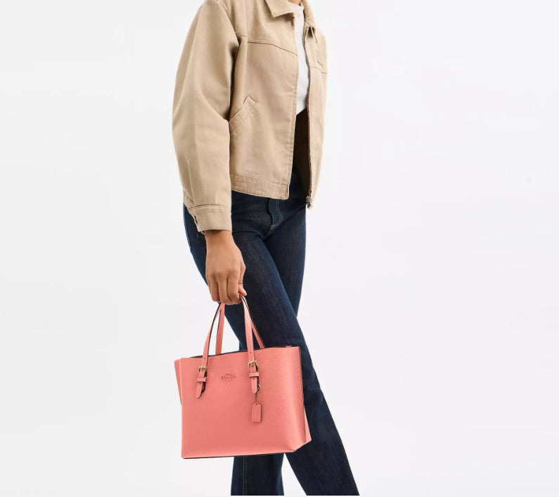 NWT Coach Leather Mollie Tote Bag 25 In Gold/ Coral