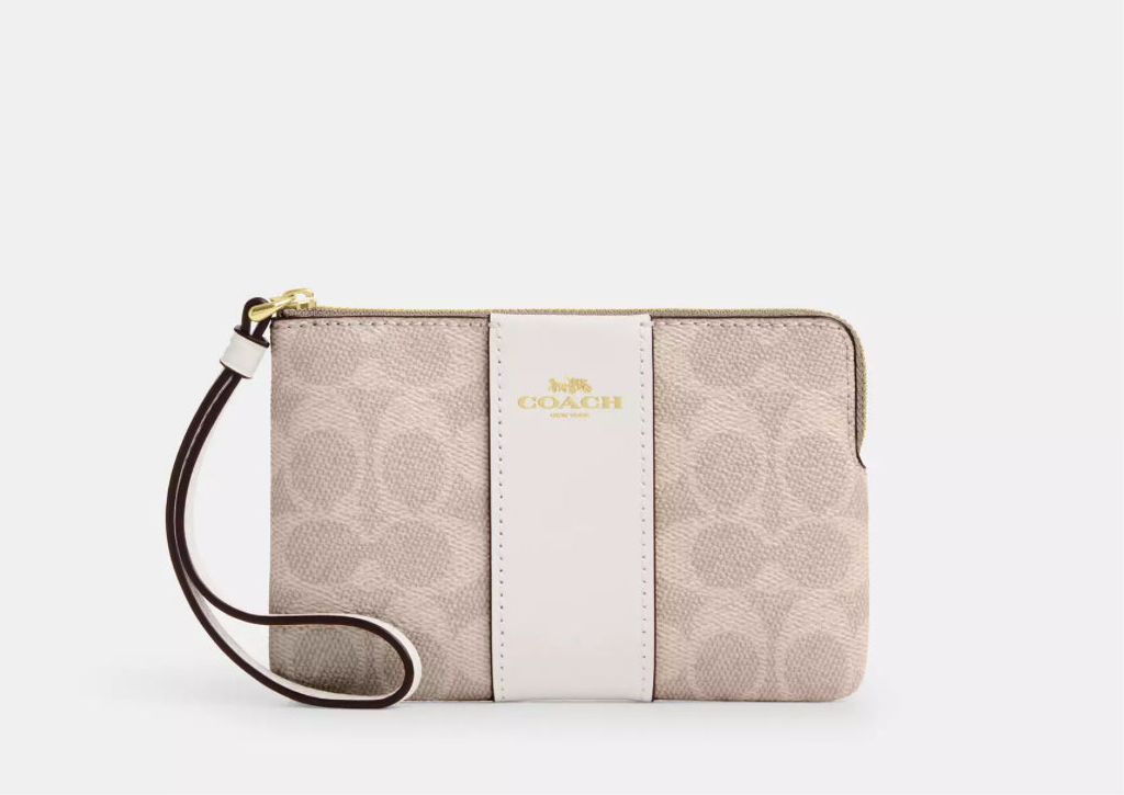 NWT Coach Signature Canvas & Leather Corner Zip Wristlet Wallet