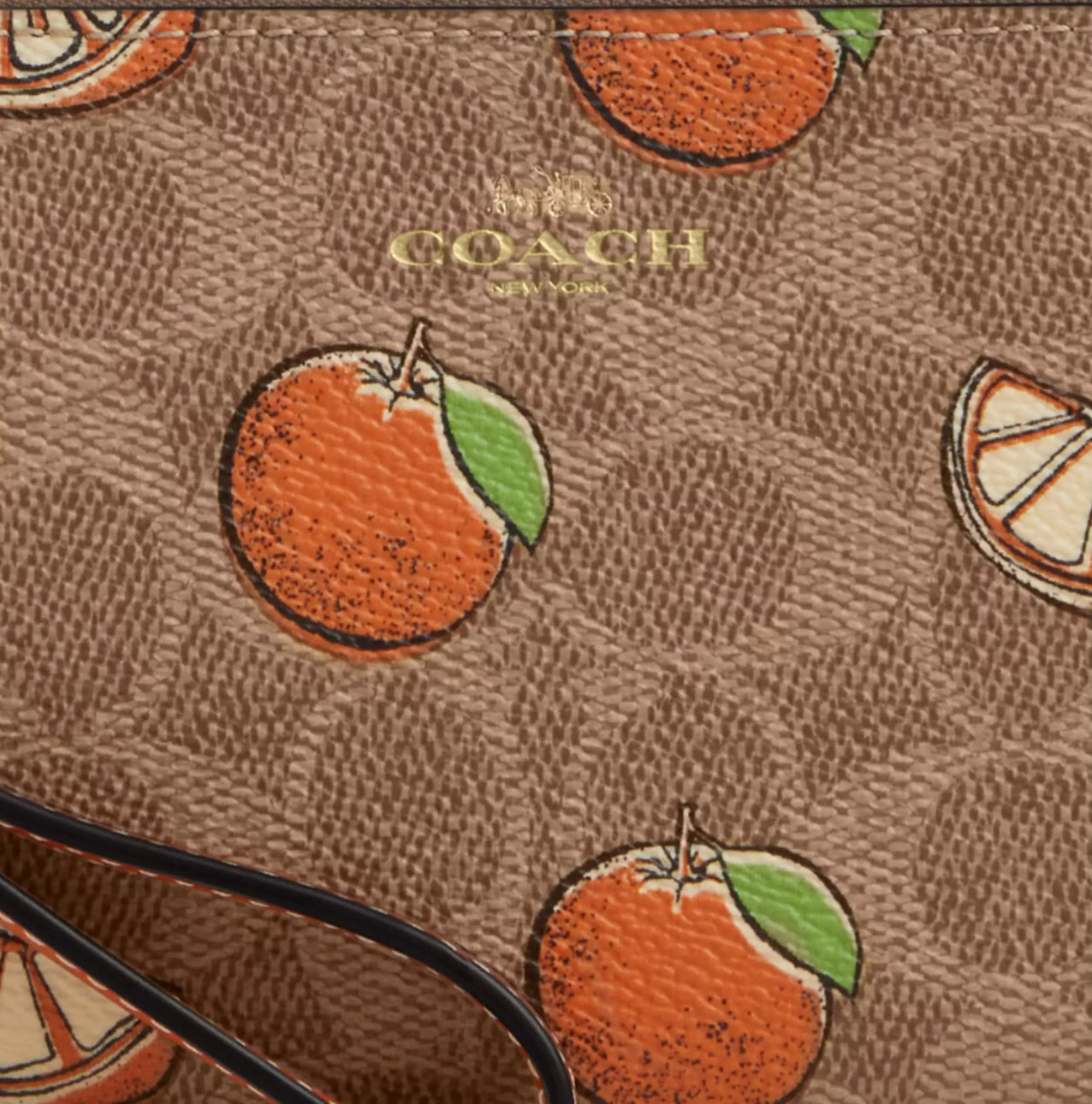 NWT Coach Corner Zip Wristlet In Signature Canvas With Orange Print