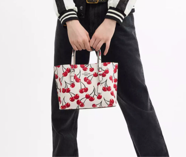 NWT Coach Leather Mollie Tote Bag 25 With Cherry Print
