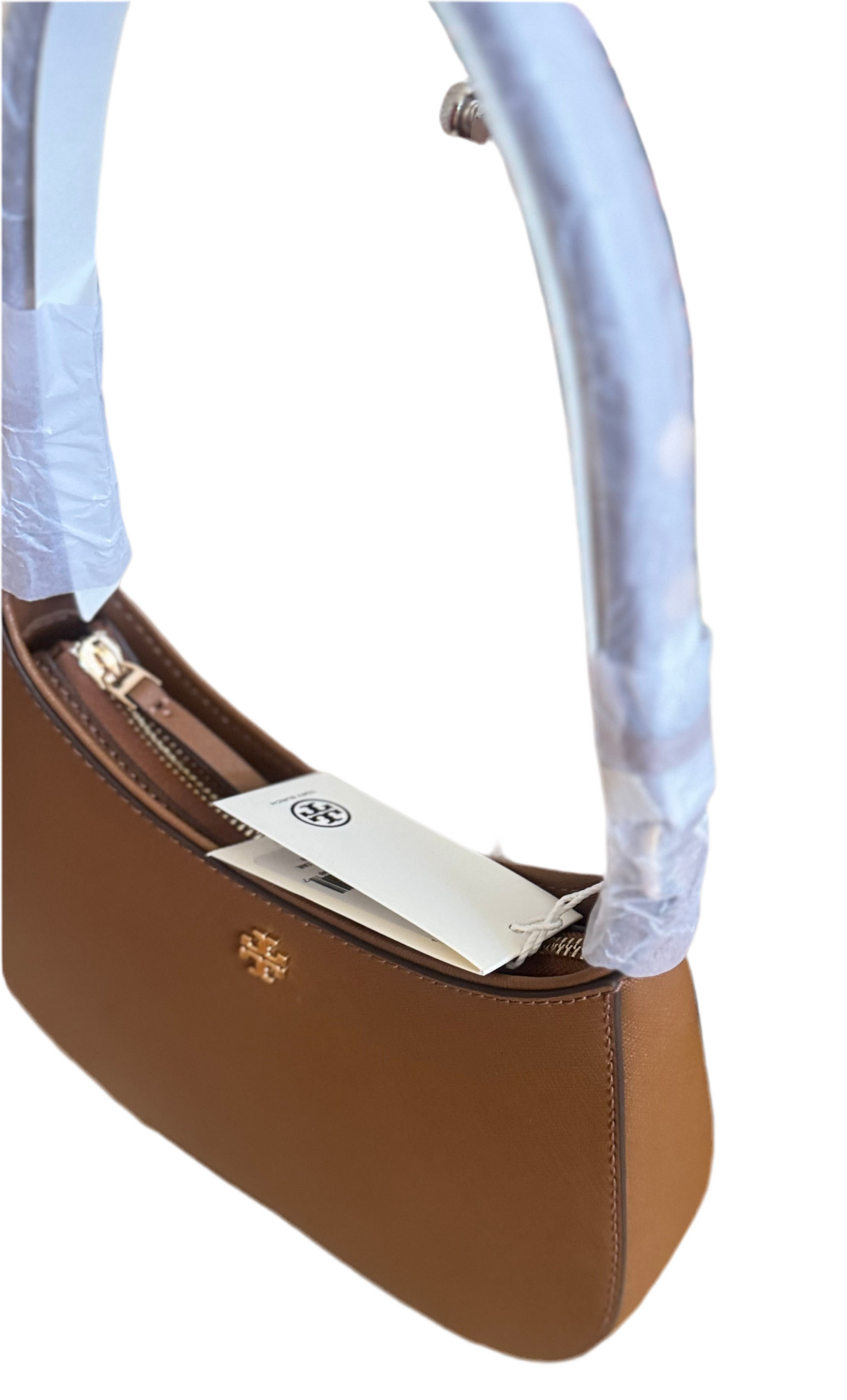 NWT Tory Burch Emerson Saffiano Leather Shoulder Bag in Gold/Moose