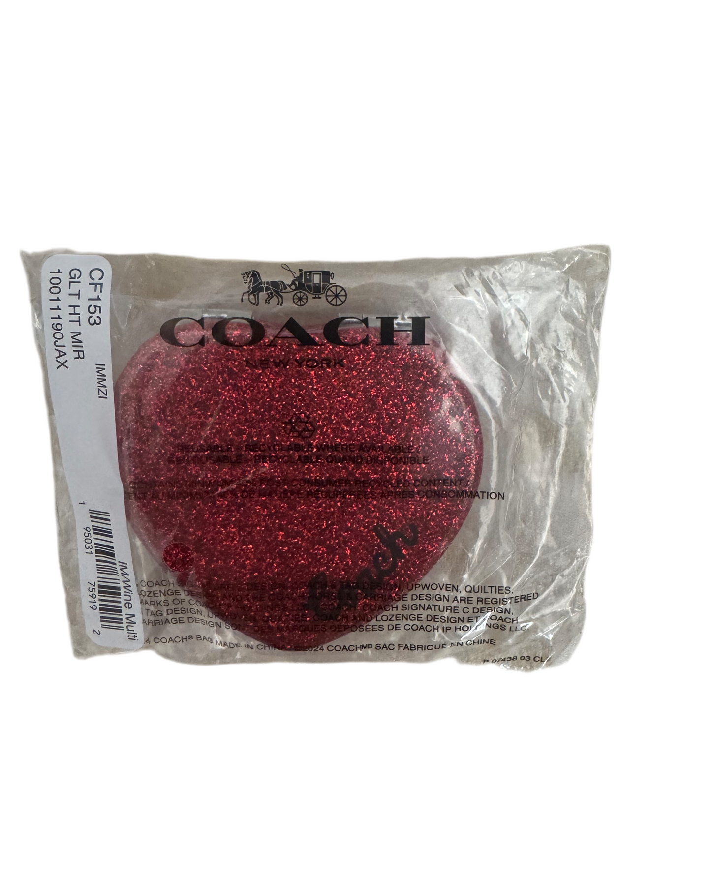 NWT COACH Glitter Heart Compact Mirror In Gold Wine