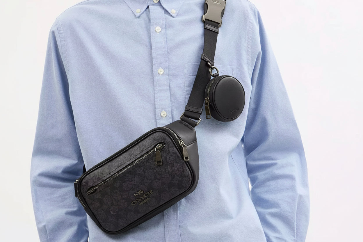 NWT Coach Unisex Elias Belt Bag In Signature Canvas & Smooth Leather