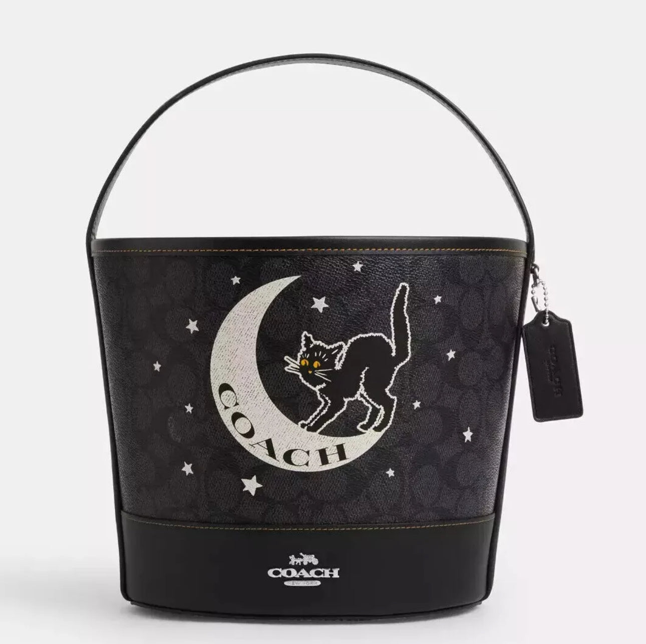 NWT Coach Trick Or Treat Bucket With Halloween Black Cat Moon & Stars