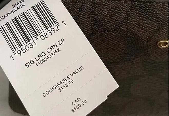 NWT Coach Large CornerZip Wristlet Wallet In Signature Canvas