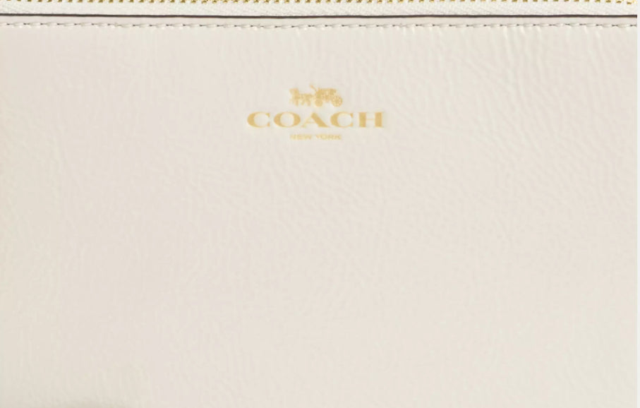 NWT Coach Patent Leather Corner Zip Wristlet In Gold/Pearl