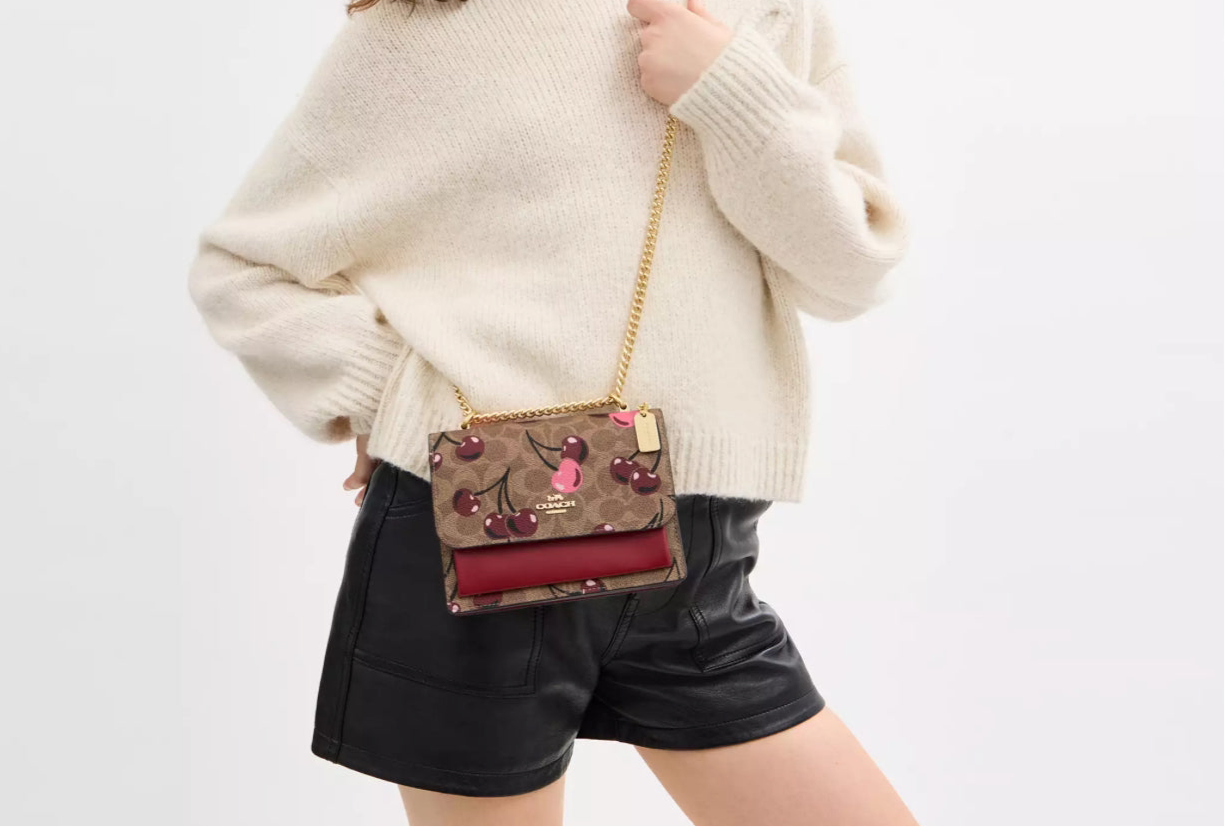 NWT Coach Mini Klare Crossbody In Signature Canvas & Leather Cherry Print