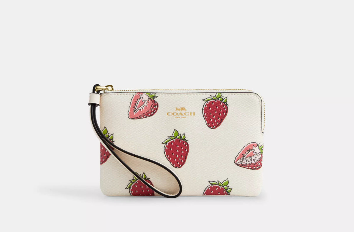 NWT Coach Corner Zip Wristlet With Strawberry Print