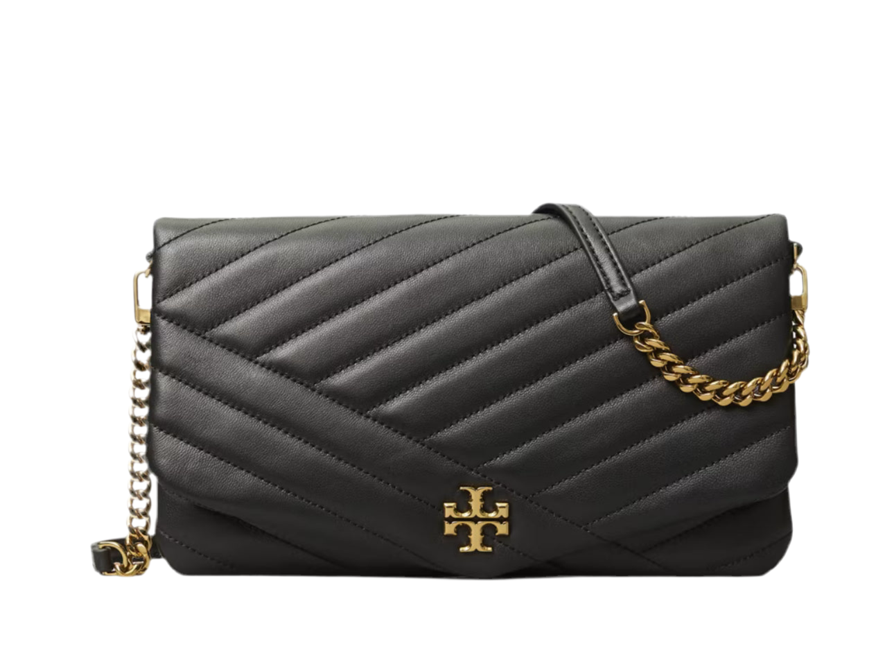 NWT Tory Burch Kira Chevron Leather Clutch In Black With Dust Bag & Box