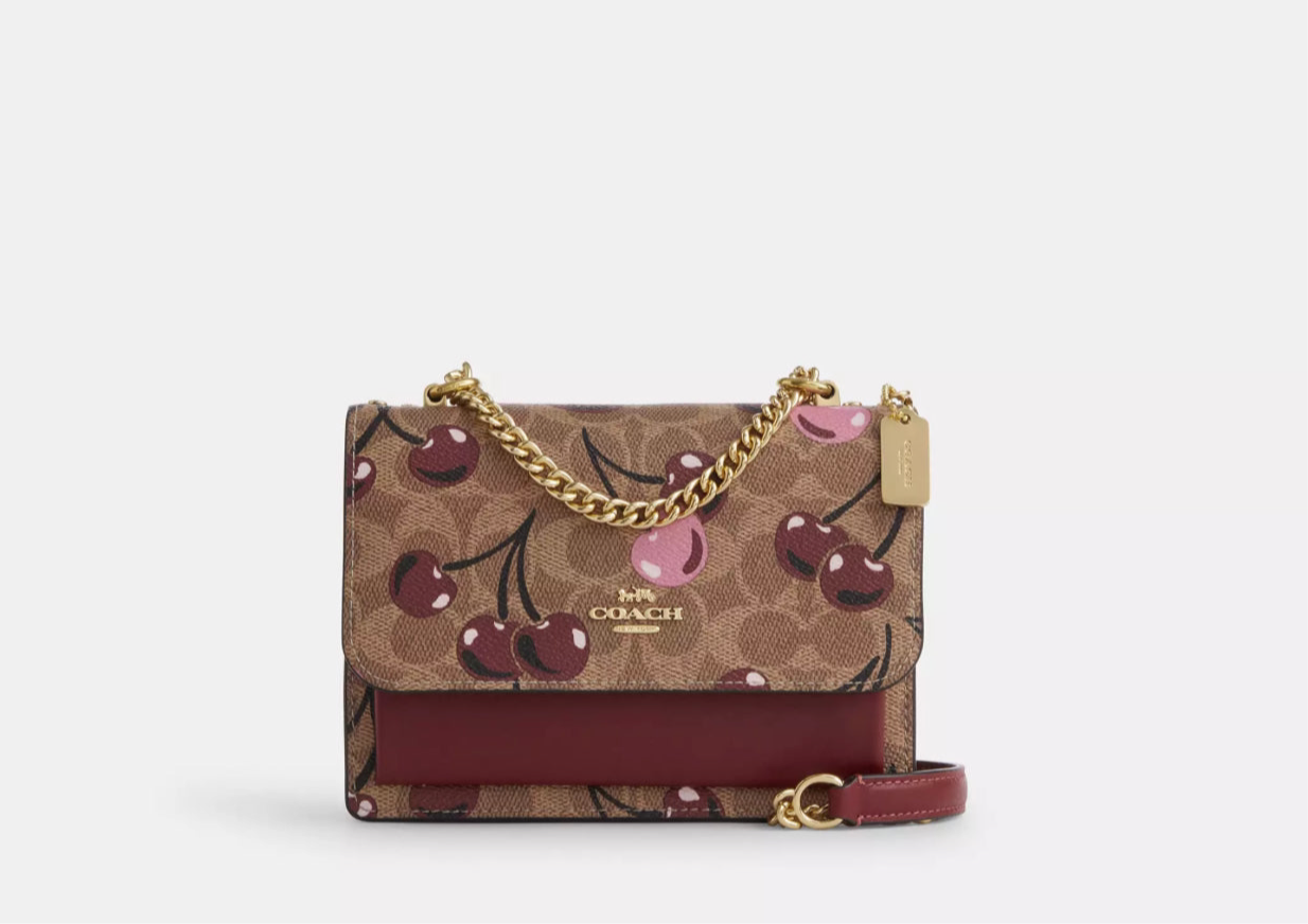 NWT Coach Mini Klare Crossbody In Signature Canvas & Leather Cherry Print