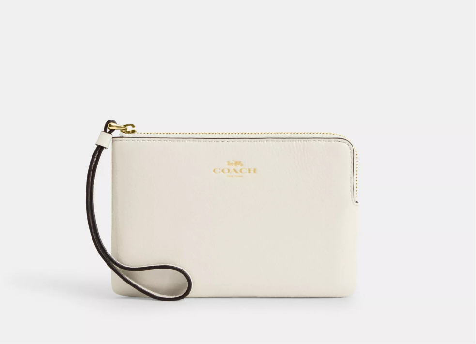 NWT Coach Cross Grain Leather Corner Zip Wristlet Wallet Chalk/white