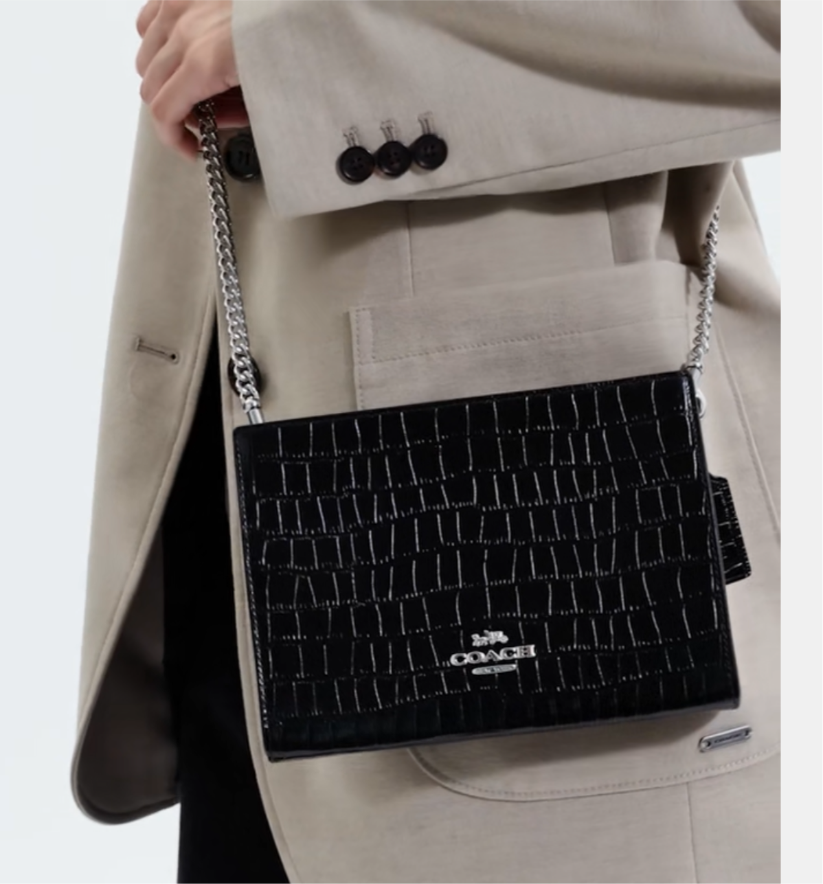 NWT Coach Slim Crossbody In Croc-Embossed Leather- Black