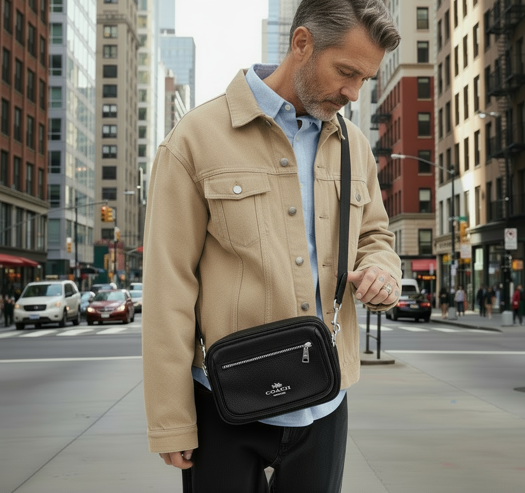 NWT Coach Leather Elias Crossbody Unisex Medium Bag In Black