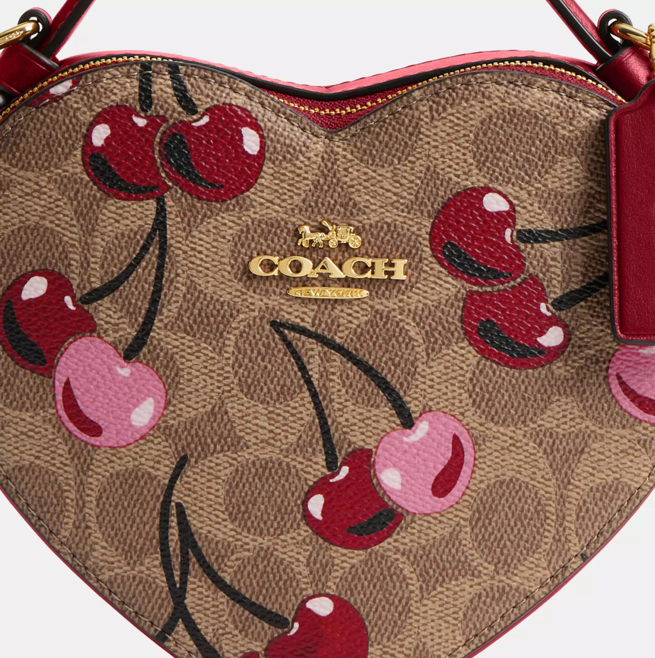 NWT Coach Heart Crossbody Bag In Signature Canvas With Cherry Print