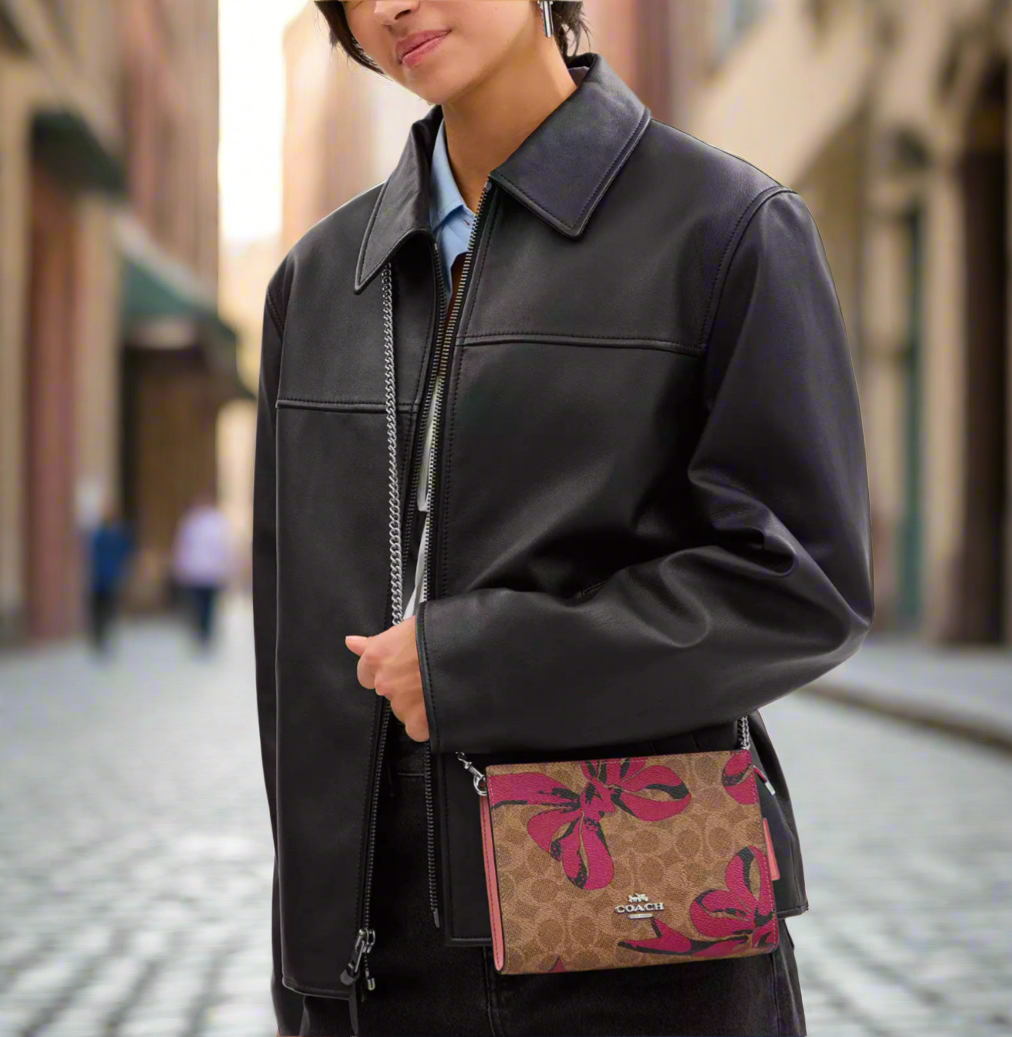 NWT Coach Slim Crossbody Bag In Signature Canvas With Bow Print