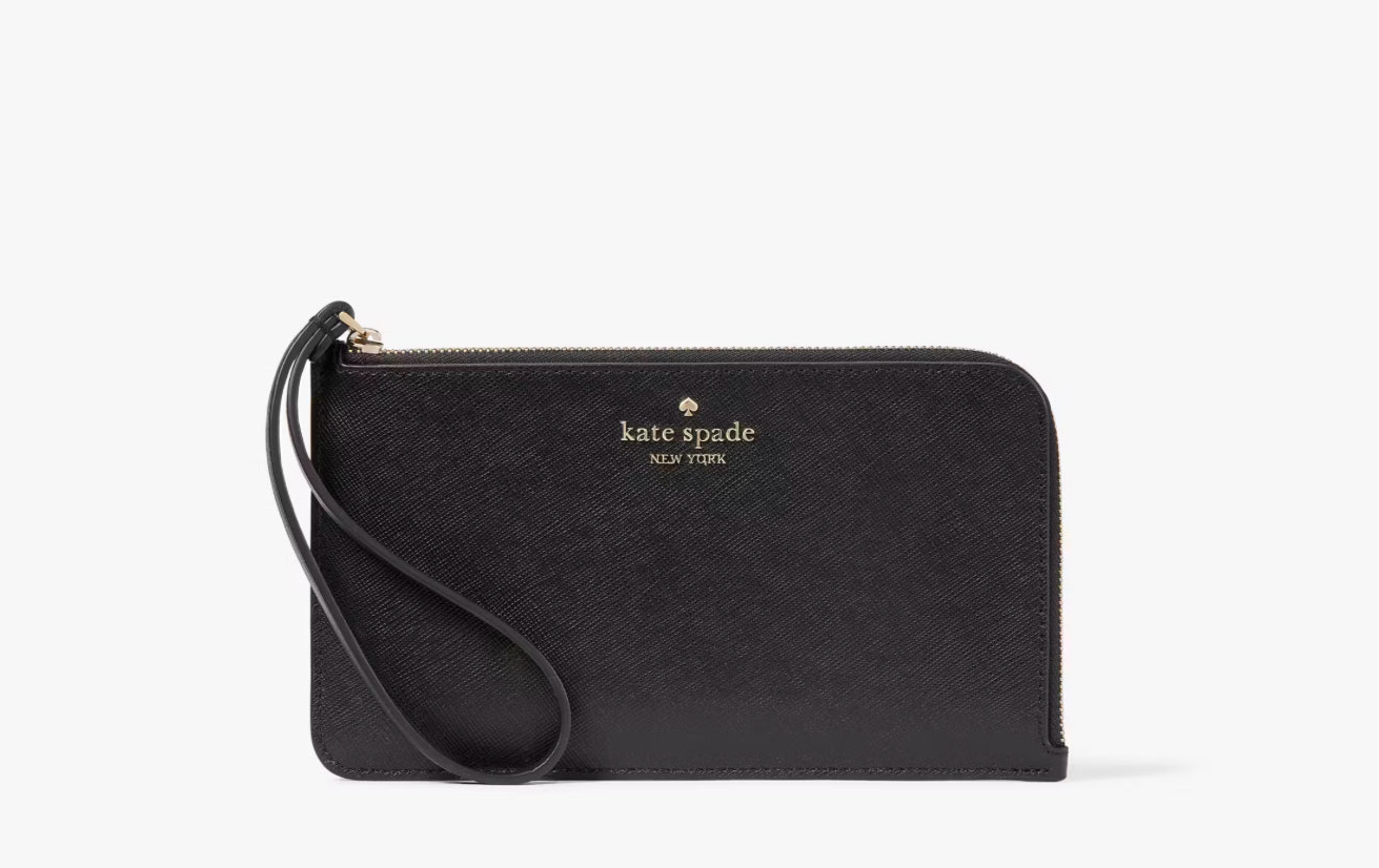 NWT Kate Spade Lucy Black Leather Medium L-Zip Wristlet KE575