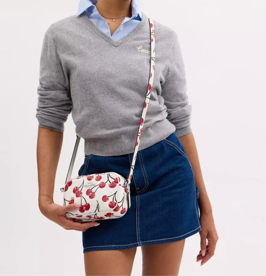 NWT Coach Mini Jamie Camera Bag With Cherry Print In Chalk/Red