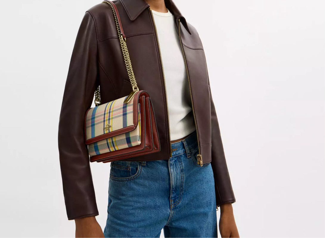 NWT Coach Klare Crossbody Bag With Plaid Print In Jacquard & Leather