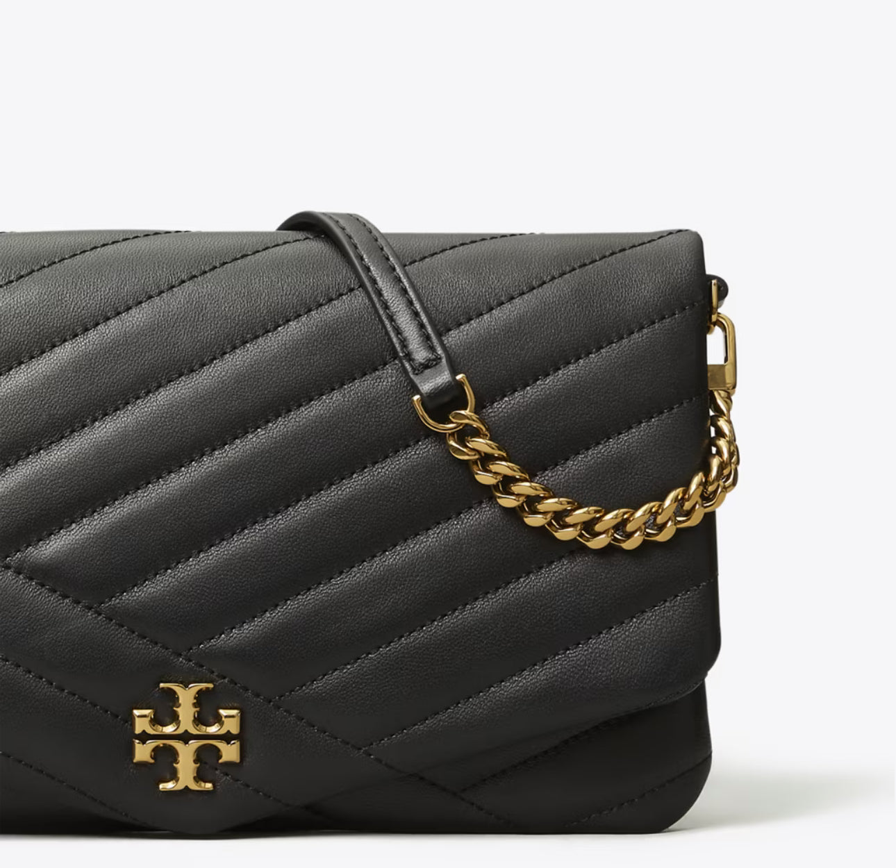 NWT Tory Burch Kira Chevron Leather Clutch In Black With Dust Bag & Box