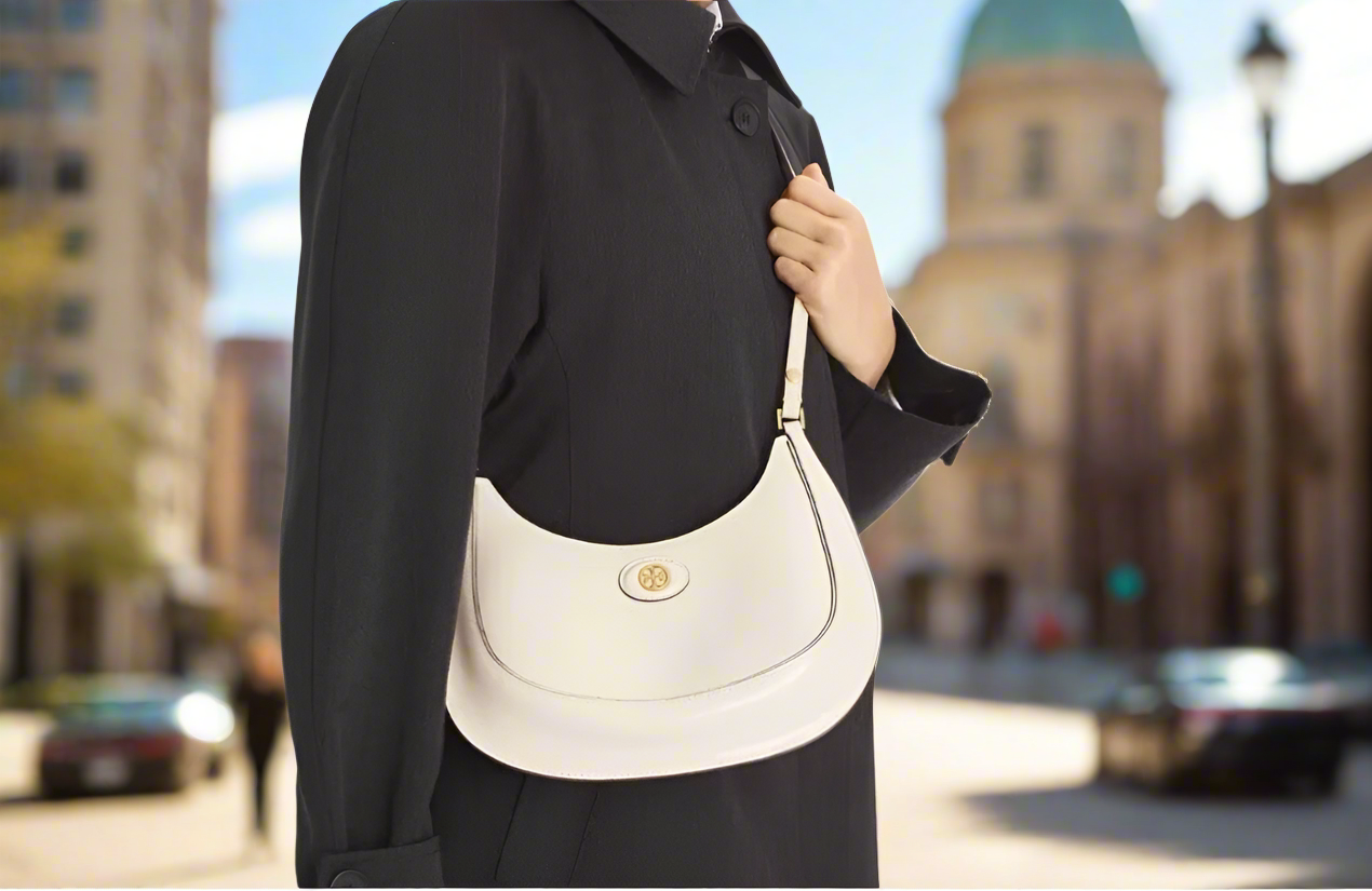 NWT Tory Burch Medium Robinson Spazzolato Convertible Crescent Bag With Original Dust Bag