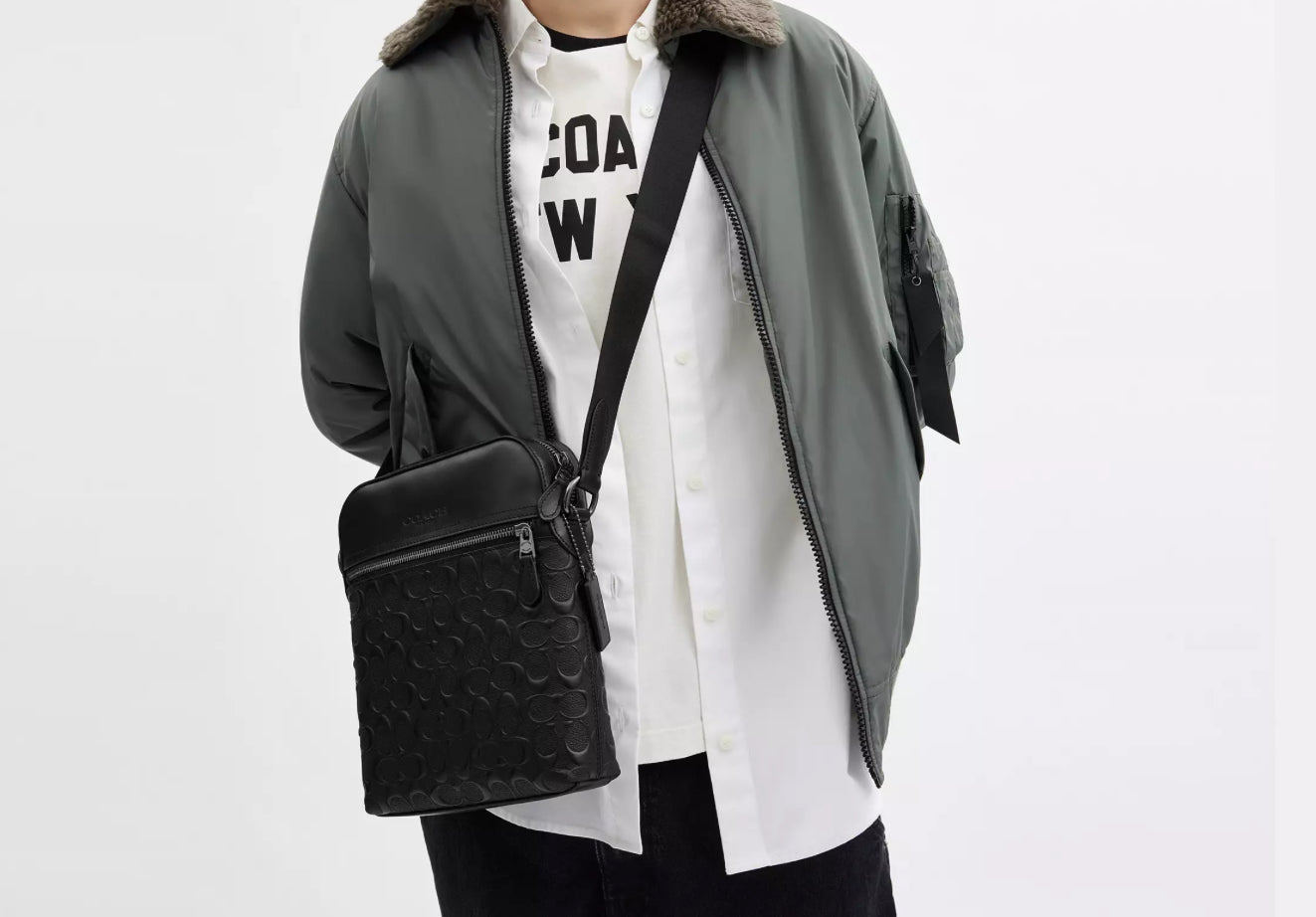 NWT Coach Huston Flight Bag In Signature Leather Black
