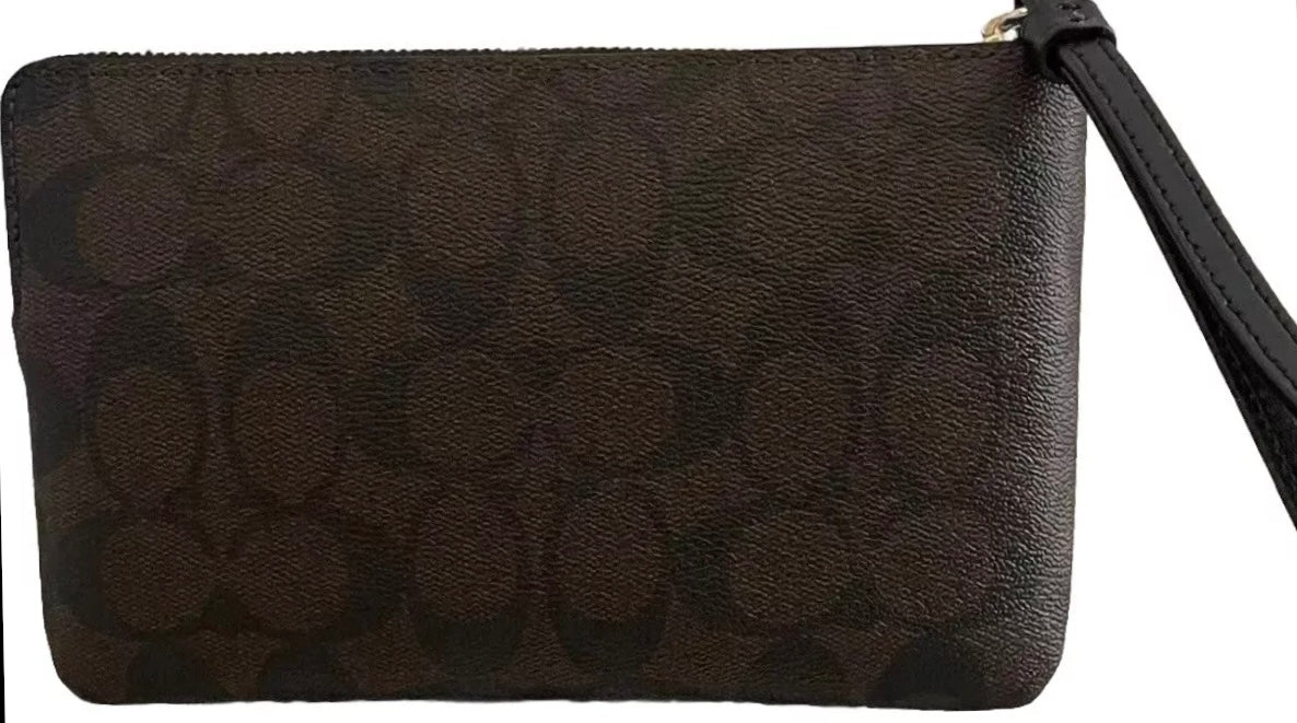 NWT Coach Large CornerZip Wristlet Wallet In Signature Canvas