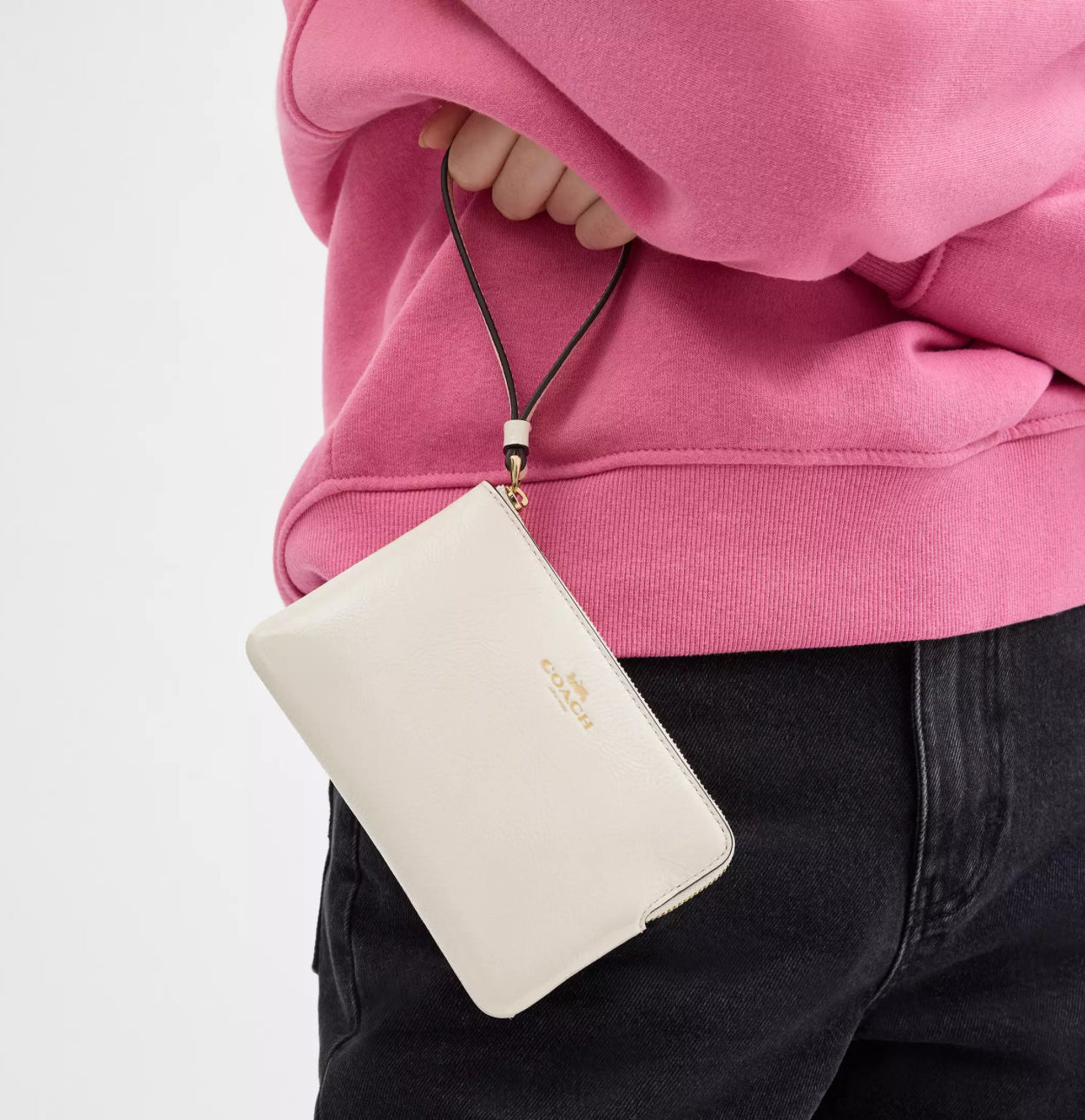 NWT Coach Cross Grain Leather Corner Zip Wristlet Wallet Chalk/white