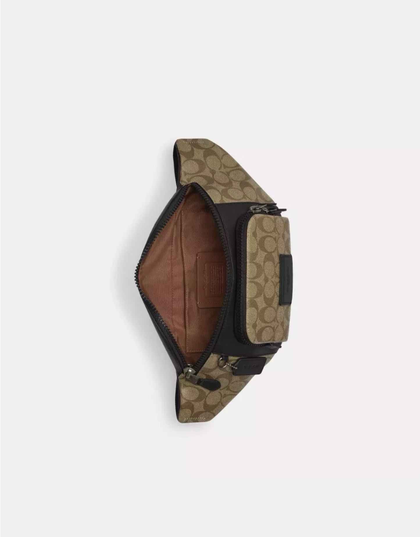 NWT Coach Men’s Warren Belt Bag In Signature Canvas & Soft Leather In Khaki/Black