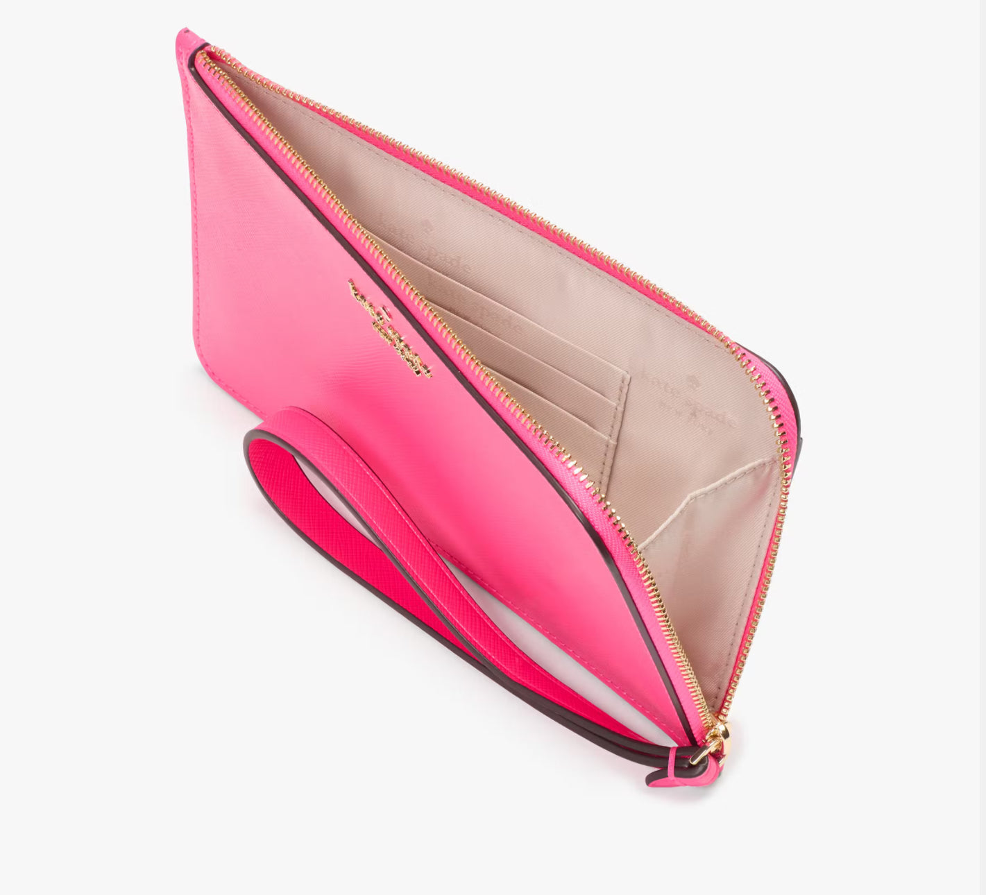 NWT Kate Spade Lucy Wild Pink Leather Medium L-Zip Wristlet KE575
