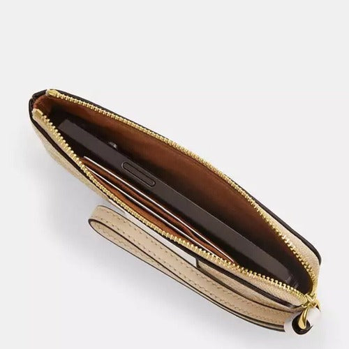 NWT Coach Corner Zip Wristlet Wallet In Signature Patent Leather In Ivory