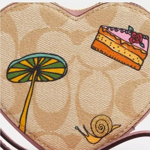 NWT COACH X Observed By Us Heart Coin Case In Signature Canvas & Leather