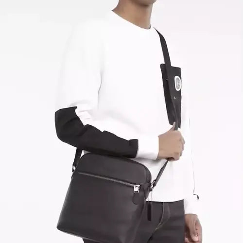 NWT Coach 4010 Men's Houston Flight Bag In Refined Pebble Leather-Black color