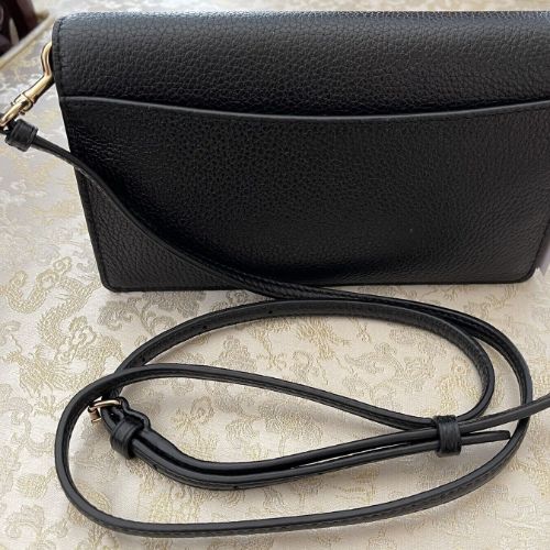 NWT Coach Anna Foldover Clutch/Crossbody Leather Bag In Black