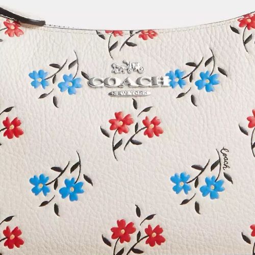 NWT Coach Leather Teri Shoulder Bag With Floral Print In Silver/Chalk Multi