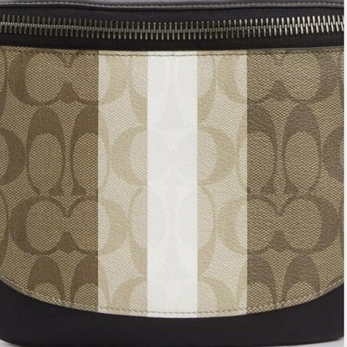 NWT Coach Men’s Warren Belt Bag With Varsity Stripe In Signature Canvas & Soft Leather