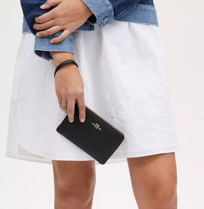 NWT Coach Leather Corner Zip Wristlet Wallet Gold/Black